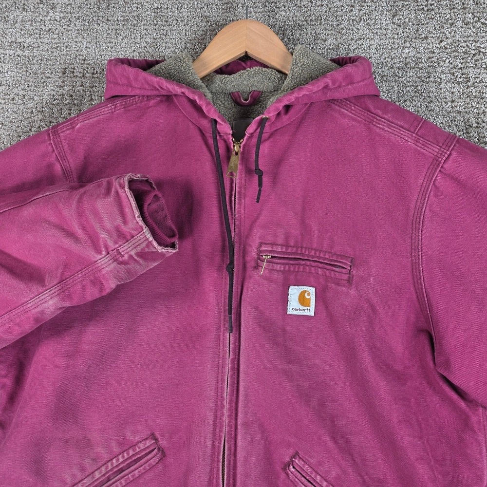 Carhartt WJ141-846 Merlot Pink Sierra Womens Sherpa Canvas Hooded Jacket Size XL